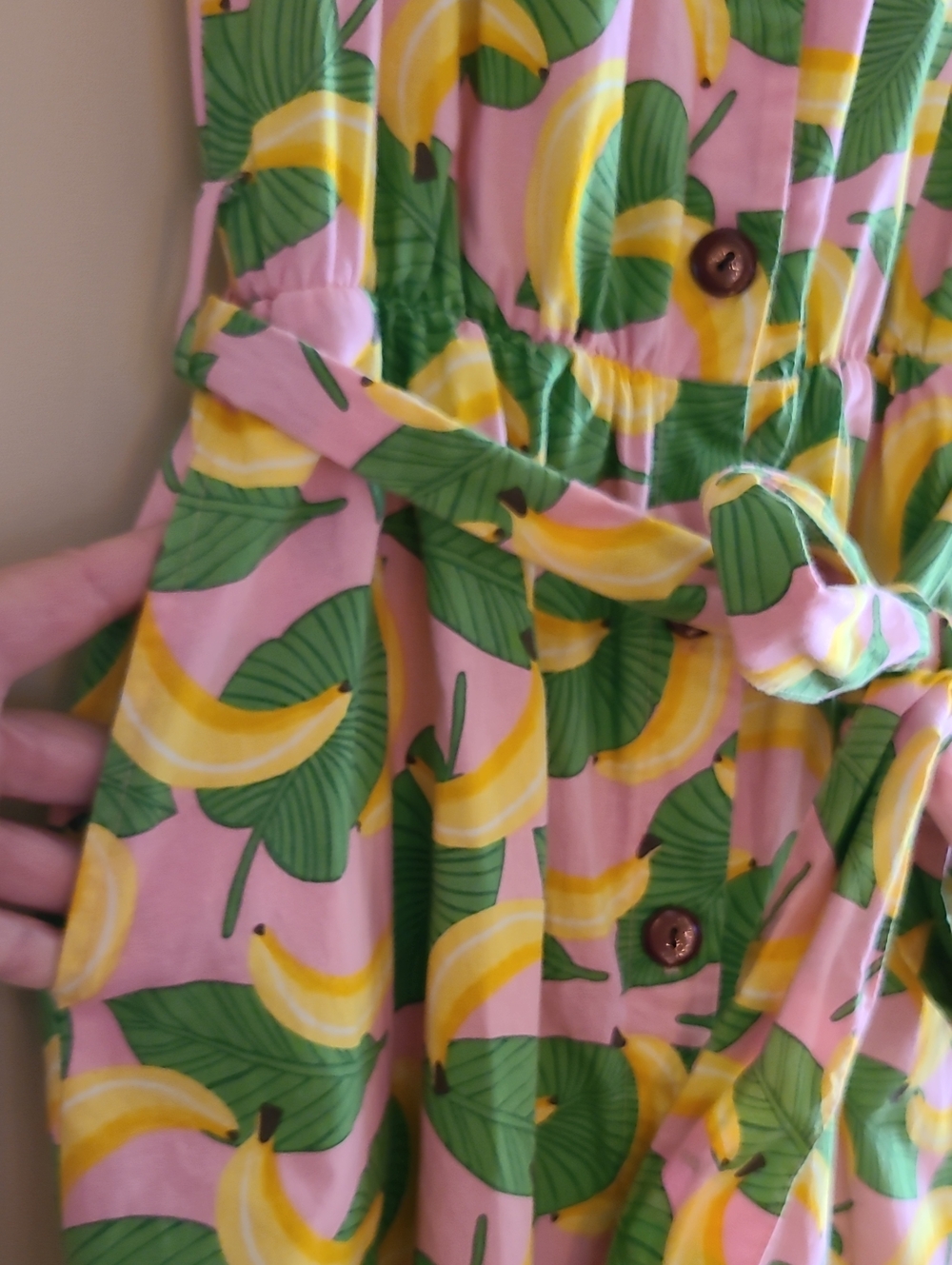 Retrolicious Banana Pattern Button Dress Green Yellow Retro Vintage-y Tie Waist - Picture 7 of 16